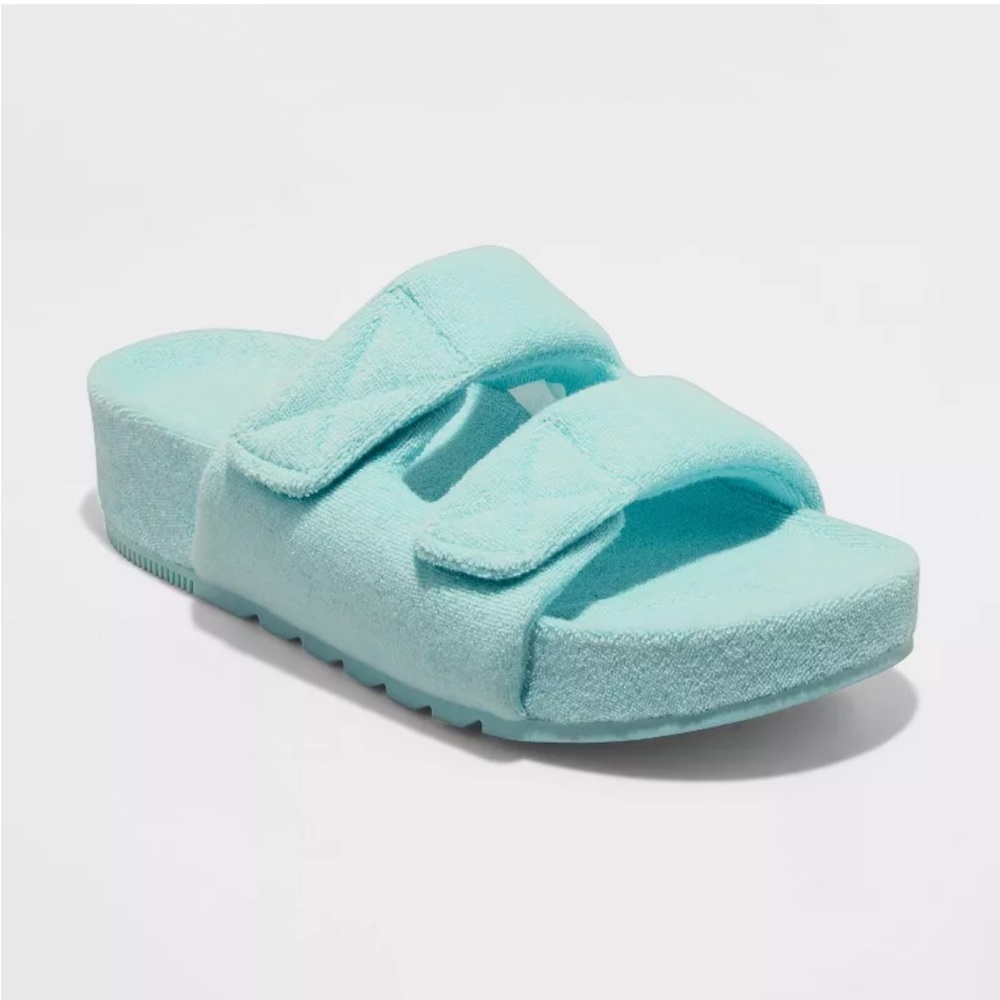 A new day platform teal sandals terry cloth size 8